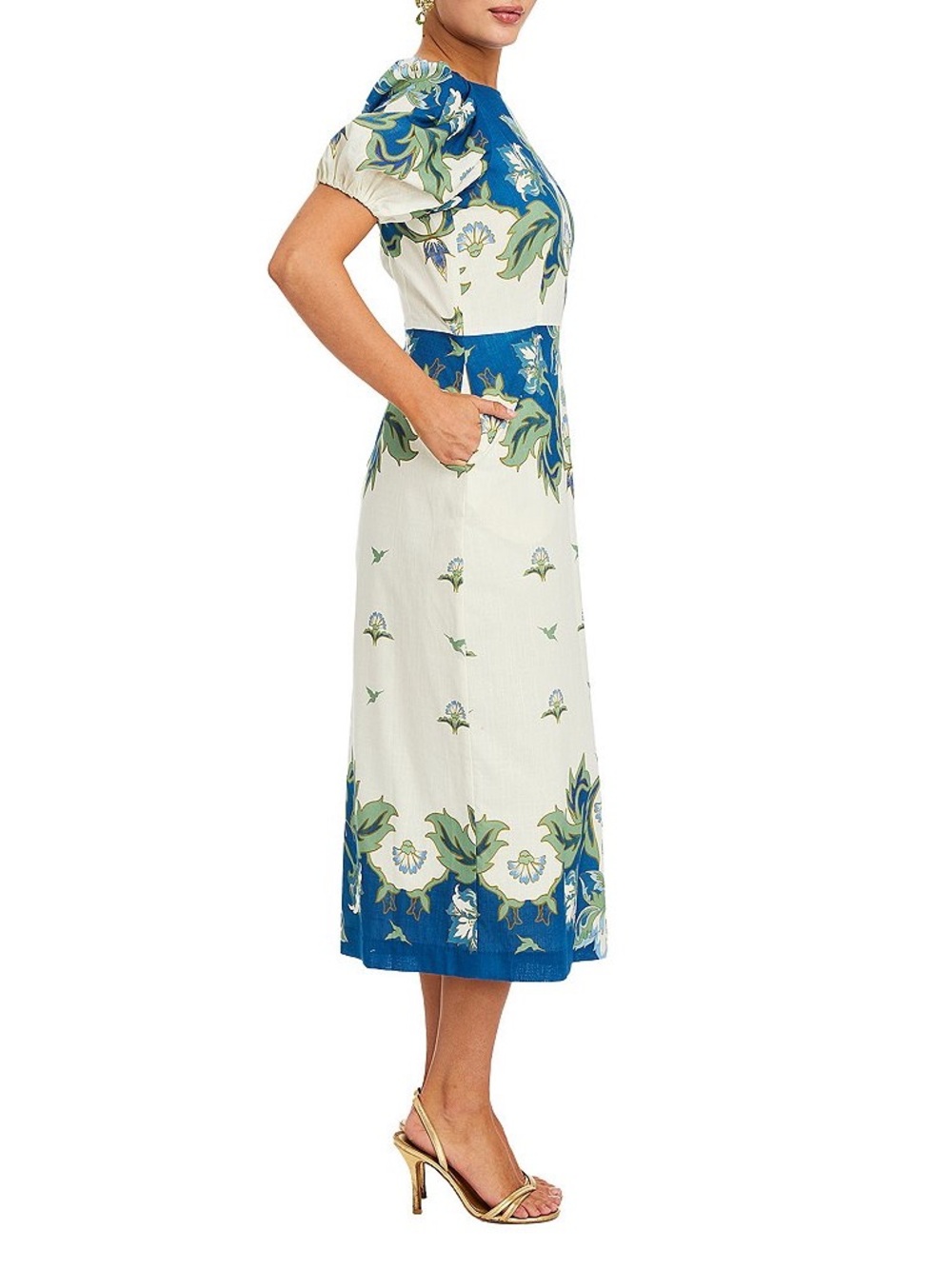 Mestiza NY Faye Floral Print Boat Neck Puff Sleeve Midi Dress $395 - Picture 3 of 13